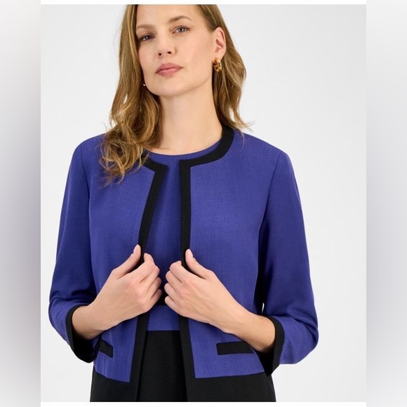 NWT Kasper Jacket Women's Size 14 Purple & Black Colorblock Open Front - Picture 13 of 14